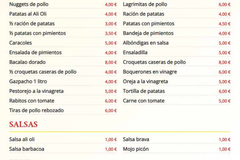Carta El palacio del pollo